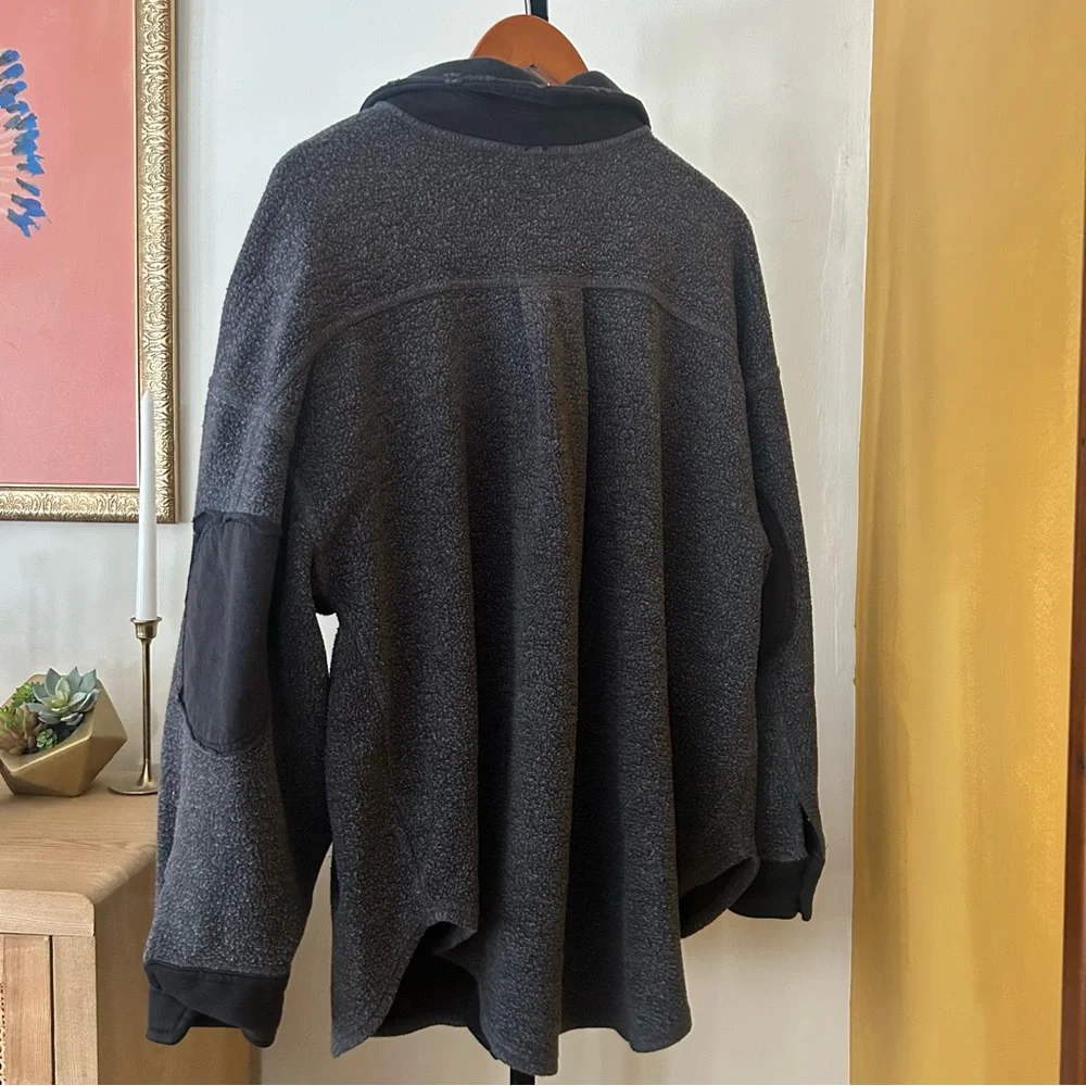Free People Ruby Jacket Oversized Shacket Fleece Distressed Washed Black Size M - Picture 5 of 9